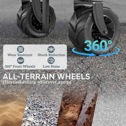 Outdoor Pull Along Cart Folding Cargo Wagon Trailer Trolley for Beach Garden with Handle, Anti-Slip Wheel - Dark Grey