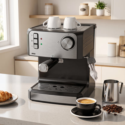 Espresso Machine, 20-Bar Semi Automatic Cappuccino Coffee Maker with Frother Wand, 1.6 L Water Tank, Black