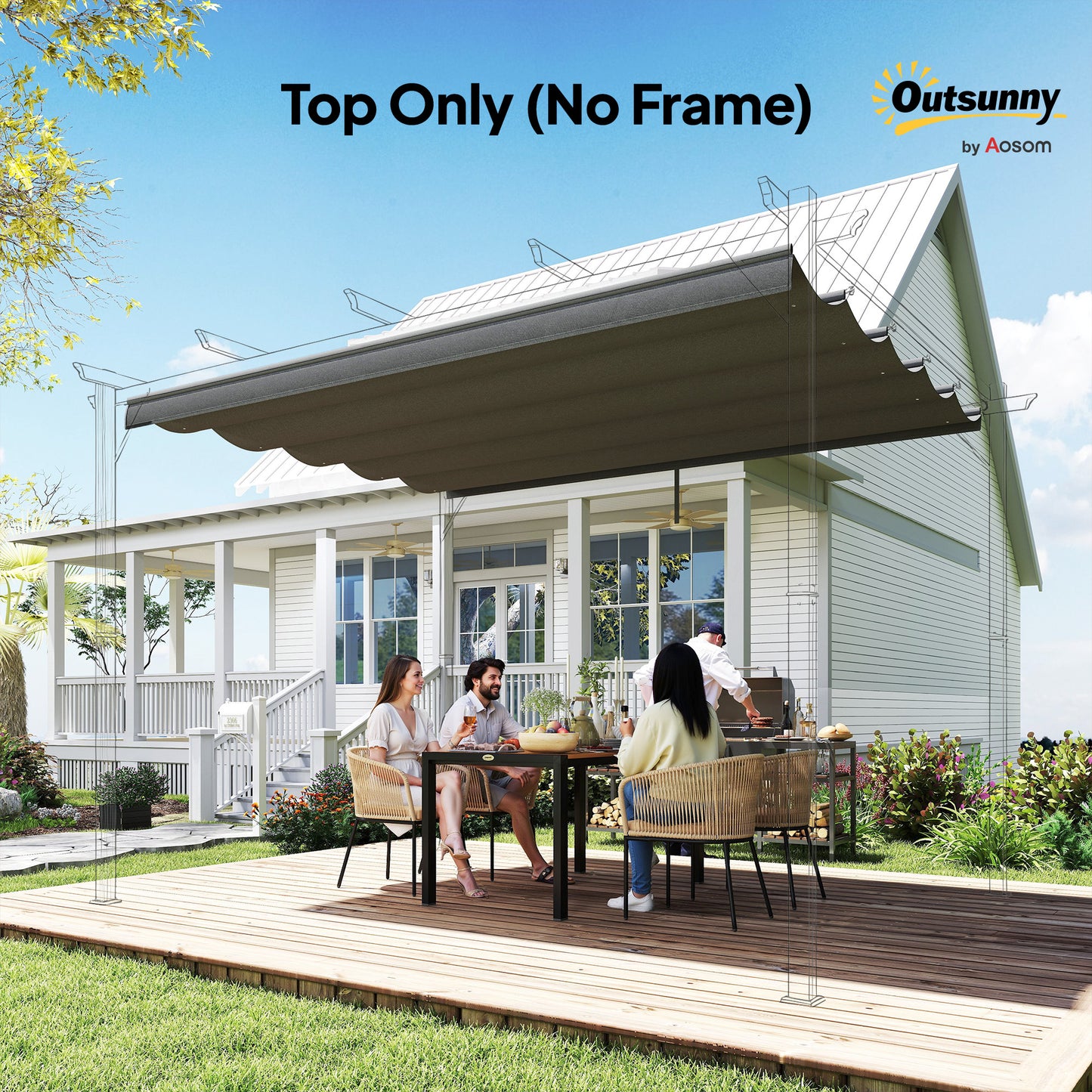 Retractable Pergola Cover, 2.55 x 2.5 m Replacement Canopy Fabric for 3 x 3 m Frame, Roof Top Only, Dark Grey