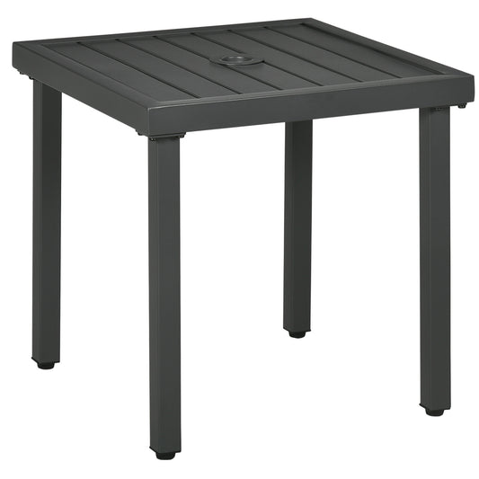 Garden Side Table, 51x51cm Square Patio Coffee Table with Umbrella Hole, End Table with Steel Frame for Balcony, Grey