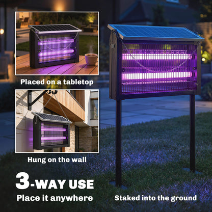 Solar Bug Zapper Outdoor, 3500 V Electric Mosquito Fly Zapper with 4.3 m Cord, Dusk-to-Dawn Control, Black