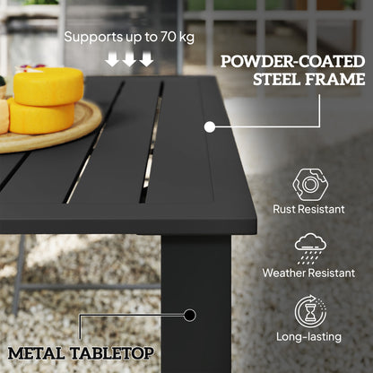 Garden Dining Table for 6 with Parasol Hole, Rectangle Outdoor Garden Table with Slatted Metal Top, Steel Frame, Black