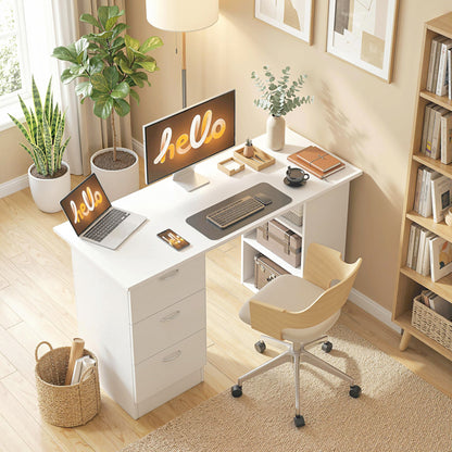 Computer Desk with Drawers, Home Office Desk, Writing Table, PC Workstation with 3 Storage Shelves for Working, Study