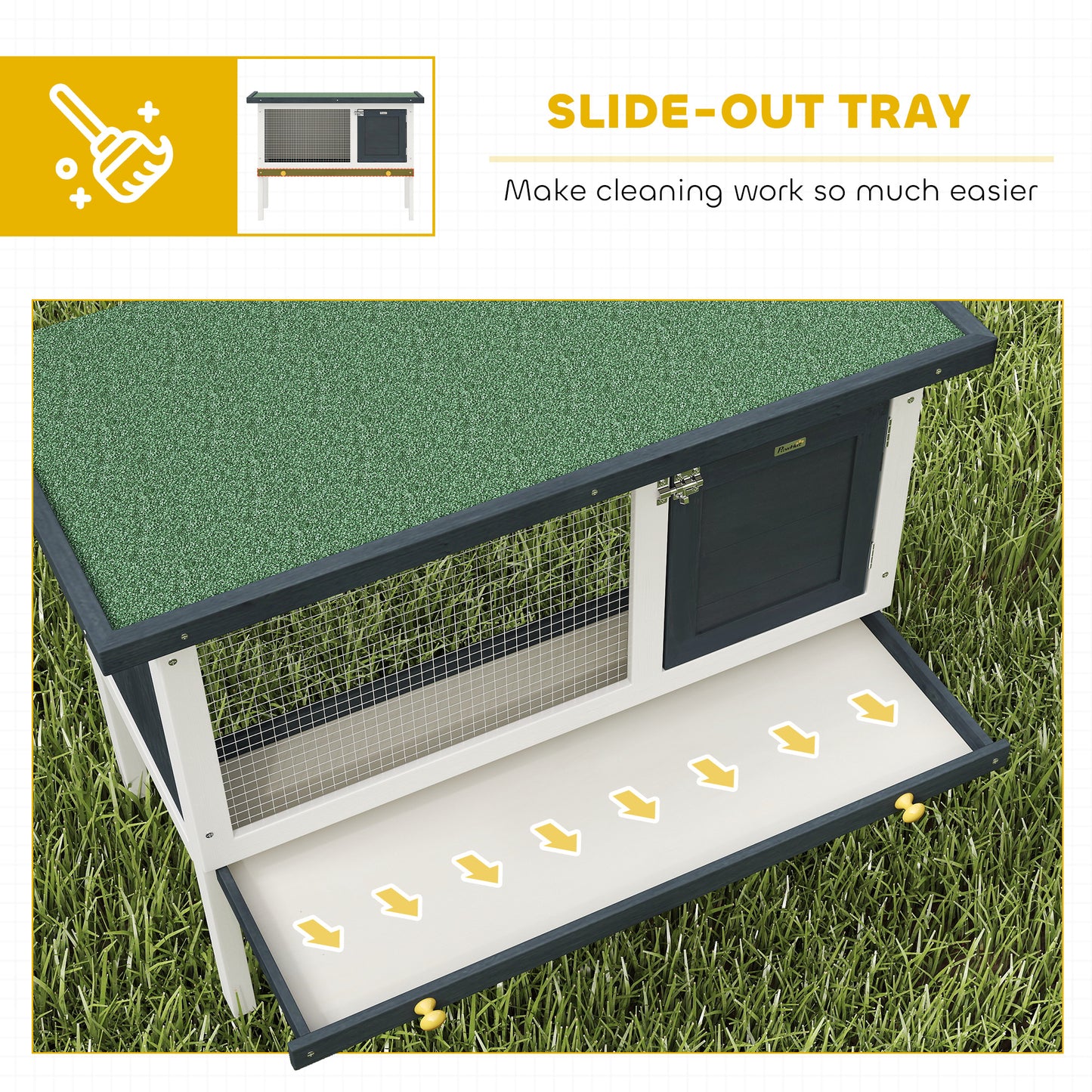 Wooden Rabbit Hutch Guinea Pig Hutch Bunny Cage Small Animal Habitat Openable Asphalt Roof for Outdoor Use 90 x 45 x 65 cm