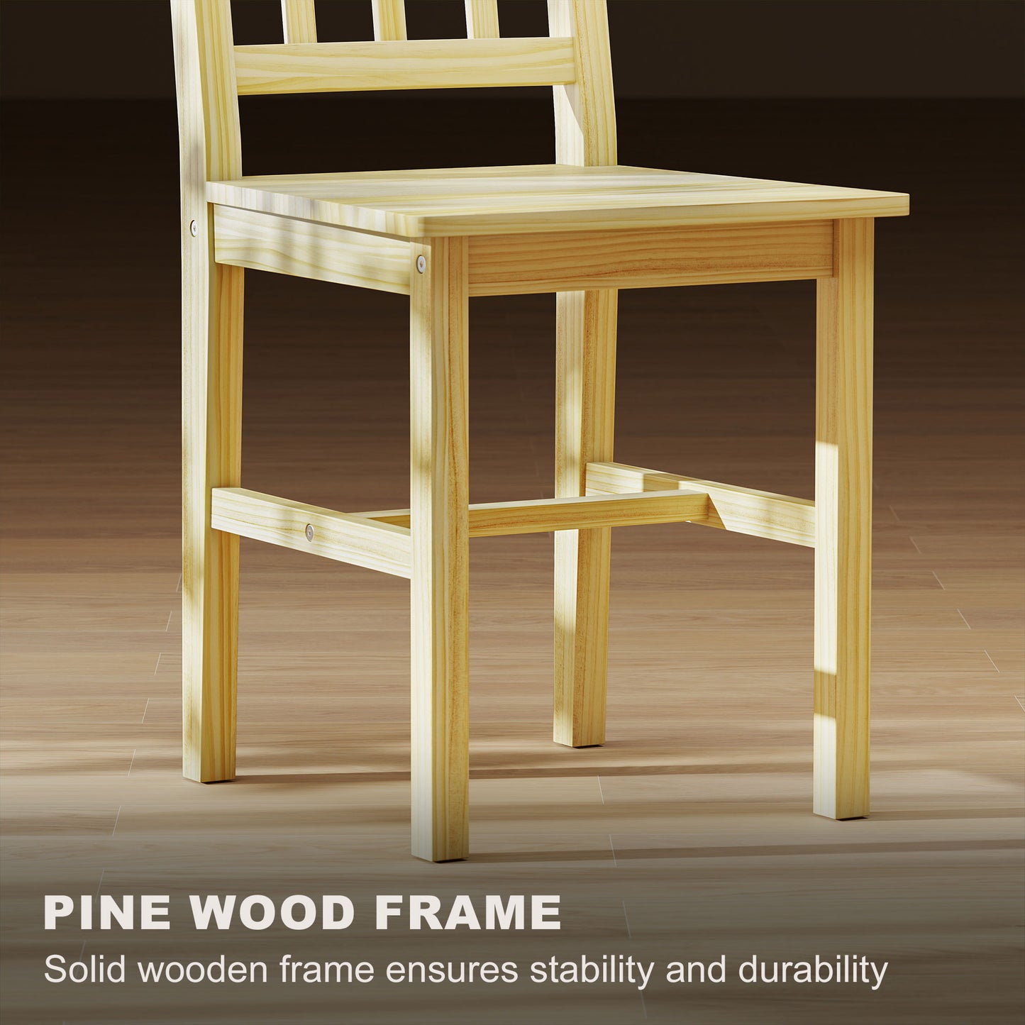 Dining Chairs Set of 2, Kitchen Chair with Slat Back, Pine Wood Structure for Living Room and Dining Room, Natural