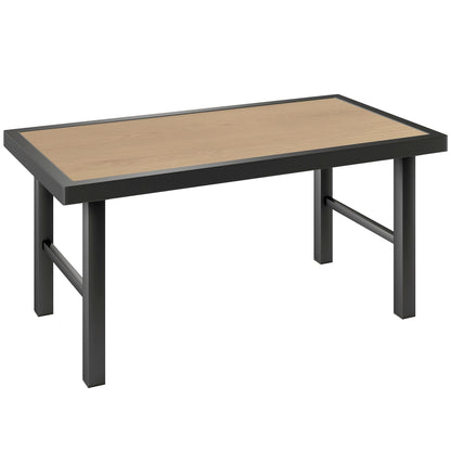 Metal Garden Coffee Table, Outdoor Side Table with SPC Woodgrain Tabletop for Outside, Garden, Balcony, Porch