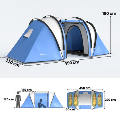 Two-Man Tent, with Bedrooms, Living Room and Canopy - Blue