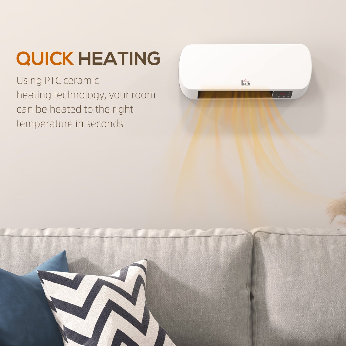 2000W Wall Mounted Ceramic Space Heater, 10-49°C Temperature, White