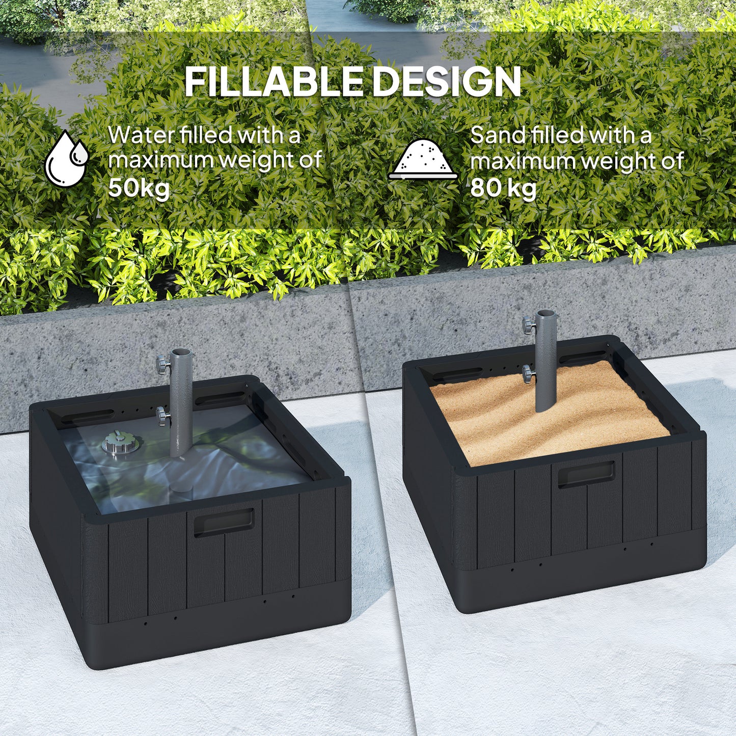 Garden Parasol Base Outdoor Umbrella Stand with Wheels Handles, Garden Umbrella Base, Filled Up to 80kg