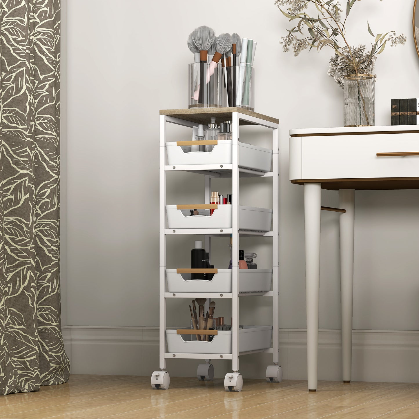 5-Tier Storage Trolley on Wheels - White