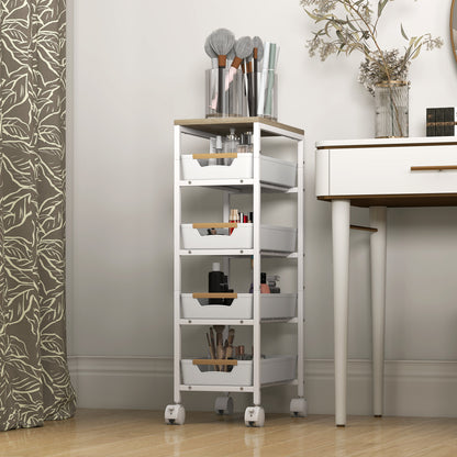 5-Tier Storage Trolley on Wheels - White