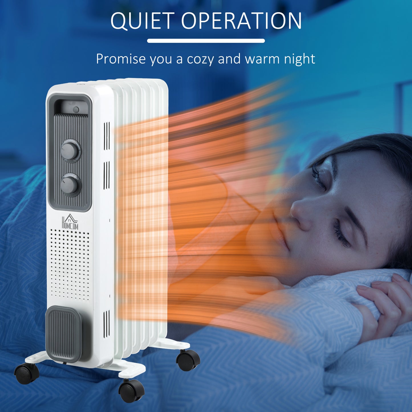 1500W Oil Filled Radiator, Portable Electric Heater with 3 Heat Settings, Safety Cut-Off and Wheels, White