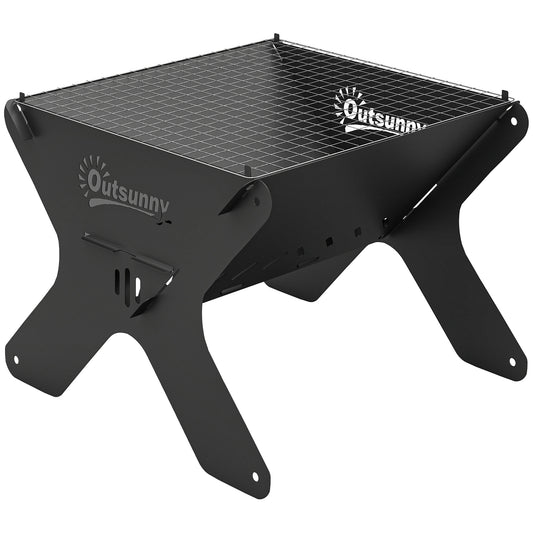 2-In-1 Portable BBQ Grill and Camping Fire Pit, Tabletop Charcoal Barbecue Grill with Gripper, Gloves and Carry Bag
