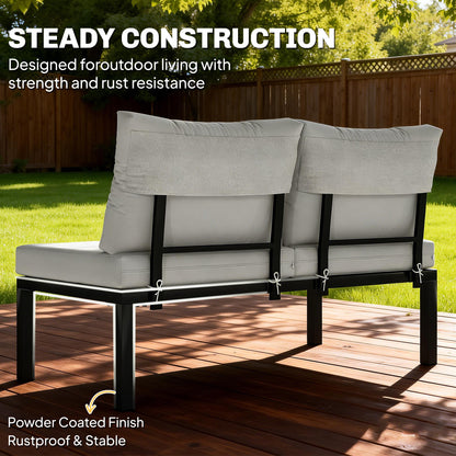 Garden Furniture Set, 6 Piece Corner Sofa Set with Loveseat, Coffee Table, Sofa with Integrated Side Table