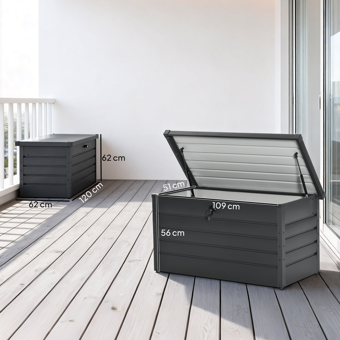 311L Galvanised Steel Garden Storage Box - Dark Grey