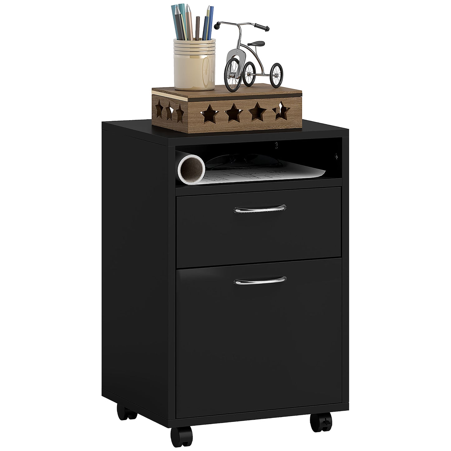 Filing Cabinet, Mobile File Cabinet with 2 Drawers, Office Home Organiser on Wheels for A4, Letter-Size File Folders