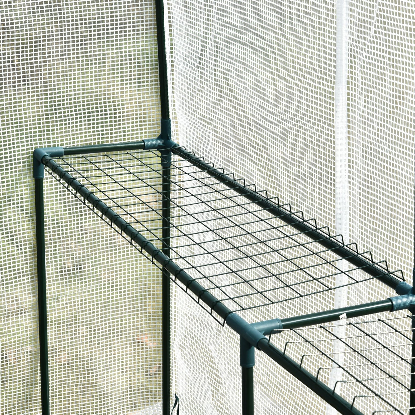 Walk In Greenhouse with 2-Tier Shelves, Roll up Zip Panel Door, Garden Polytunnel Steeple Grow House for Outdoor