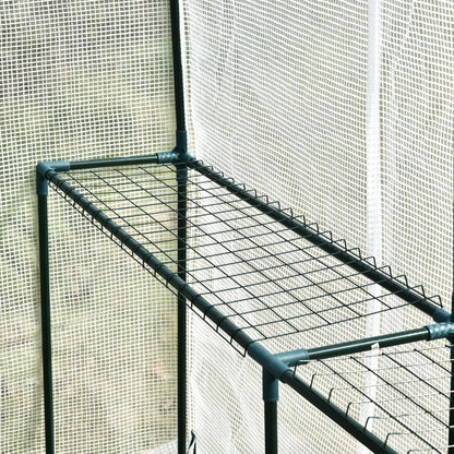 Walk In Greenhouse with 2-Tier Shelves, Roll up Zip Panel Door, Garden Polytunnel Steeple Grow House for Outdoor