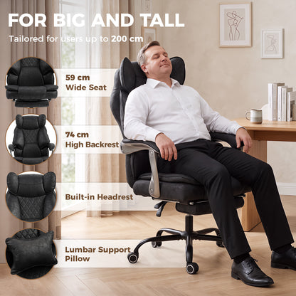 Executive Office Chair, Leathaire Big and Tall Office Chair 180 kg with Wide Seat, Reclining, Lumbar Support, Black