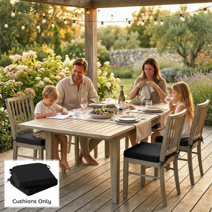 Outdoor Chair Seat Cushions Set of 2, Garden Chair Cushions with 7cm Thick Foam & Ties, Black