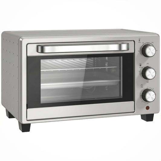 21L Mini Countertop Oven, 100°C-230°C Adjustable Temp - Silver Tone