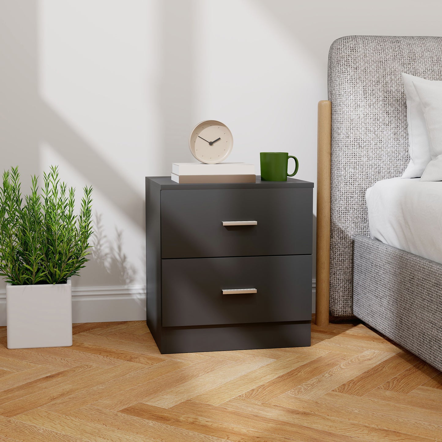 Modern Bedside Table, Beside Cabinet with 2 Drawers, for Bedroom, Living Room, Black