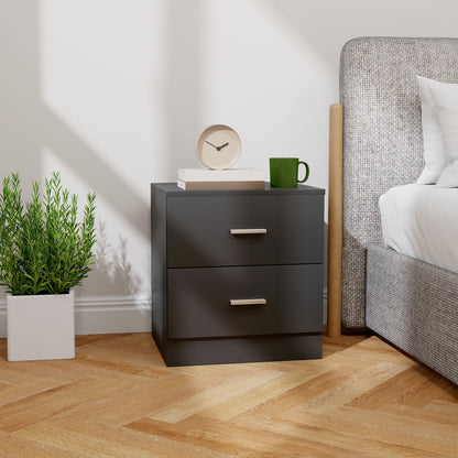 Modern Bedside Table, Beside Cabinet with 2 Drawers, for Bedroom, Living Room, Black