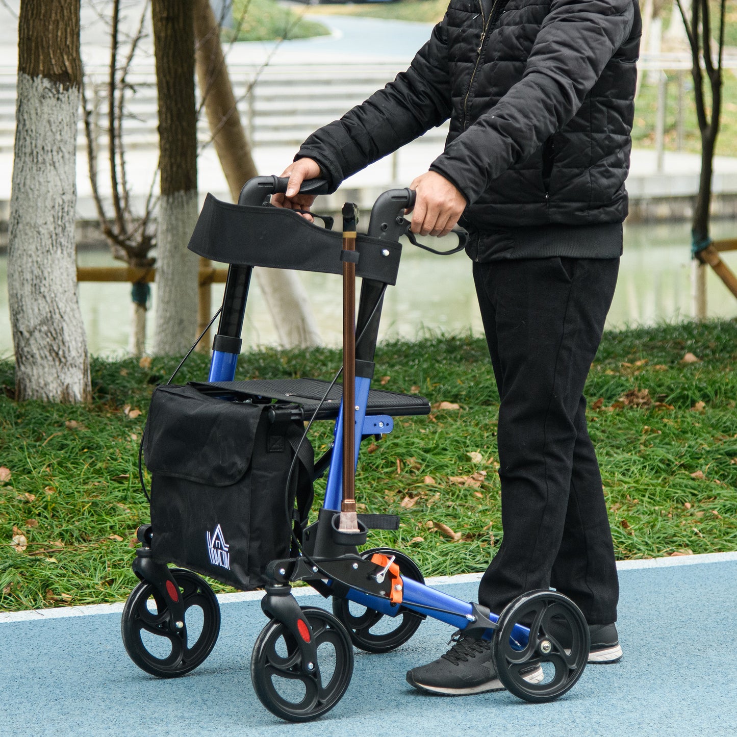 Portable Rollator Walker with 6 Adjustable Height and Dual Brakes for travel and Dailt Use, Blue
