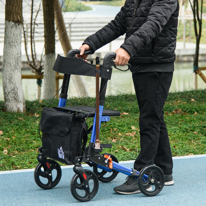 Portable Rollator Walker with 6 Adjustable Height and Dual Brakes for travel and Dailt Use, Blue