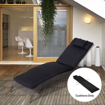 Garden Sun Lounger Cushion Replacement Soft Sunbed Reclining Chair Relaxer Pad with Pillow, Cushion ONLY - Black