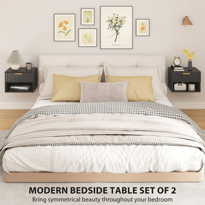 Floating Nightstands Set of 2, Modern Wall Mounted Bedside Tables, Black