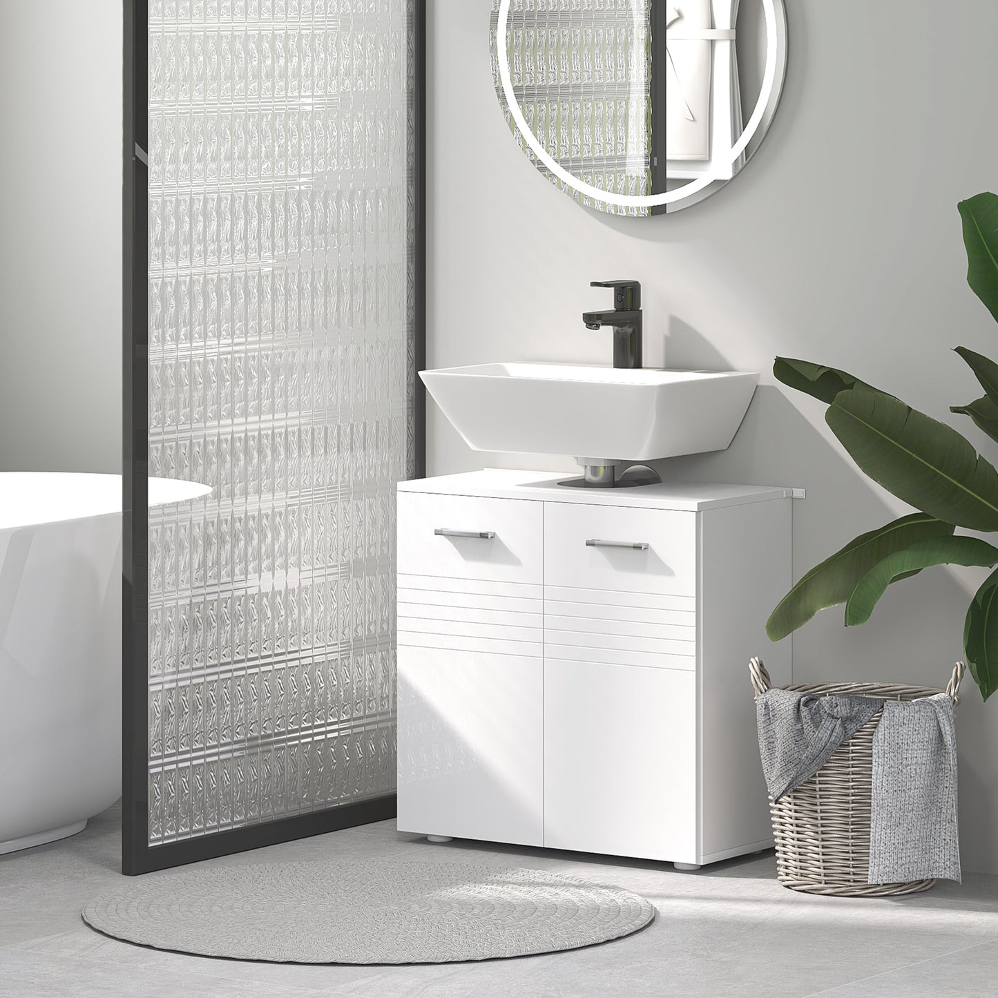 Under Sink Cabinet, Bathroom Vanity Unit, Pedestal Under Sink Design, Storage Cupboard with Adjustable Shelf, High Gloss