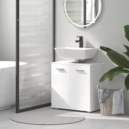 Under Sink Cabinet, Bathroom Vanity Unit, Pedestal Under Sink Design, Storage Cupboard with Adjustable Shelf, High Gloss