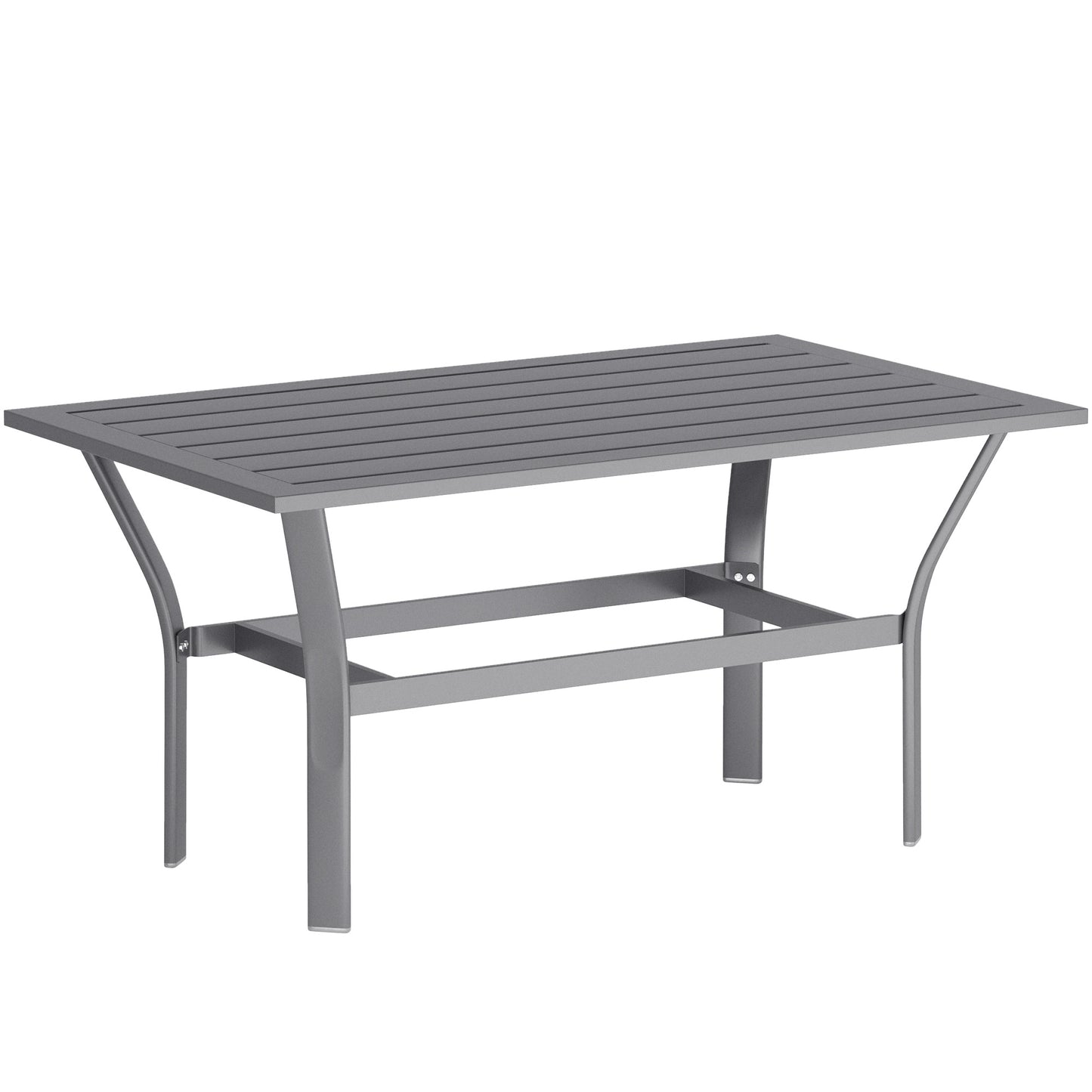 Metal Garden Coffee Table, Rectangular Outdoor Side Table with Slatted Tabletop, Foot Pads for Outside, Garden, Balcony