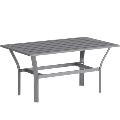 Metal Garden Coffee Table, Rectangular Outdoor Side Table with Slatted Tabletop, Foot Pads for Outside, Garden, Balcony