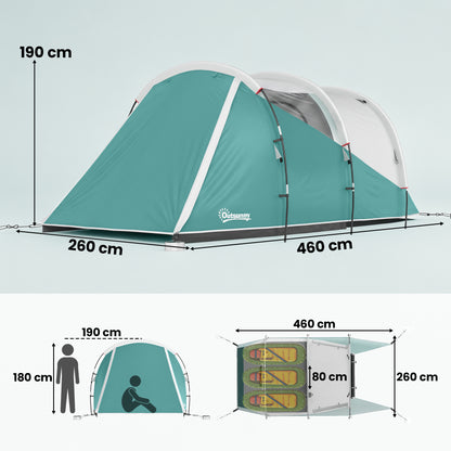Three-Man, 3000mm Water-Resistant Two-Room Tunnel Tent - Green