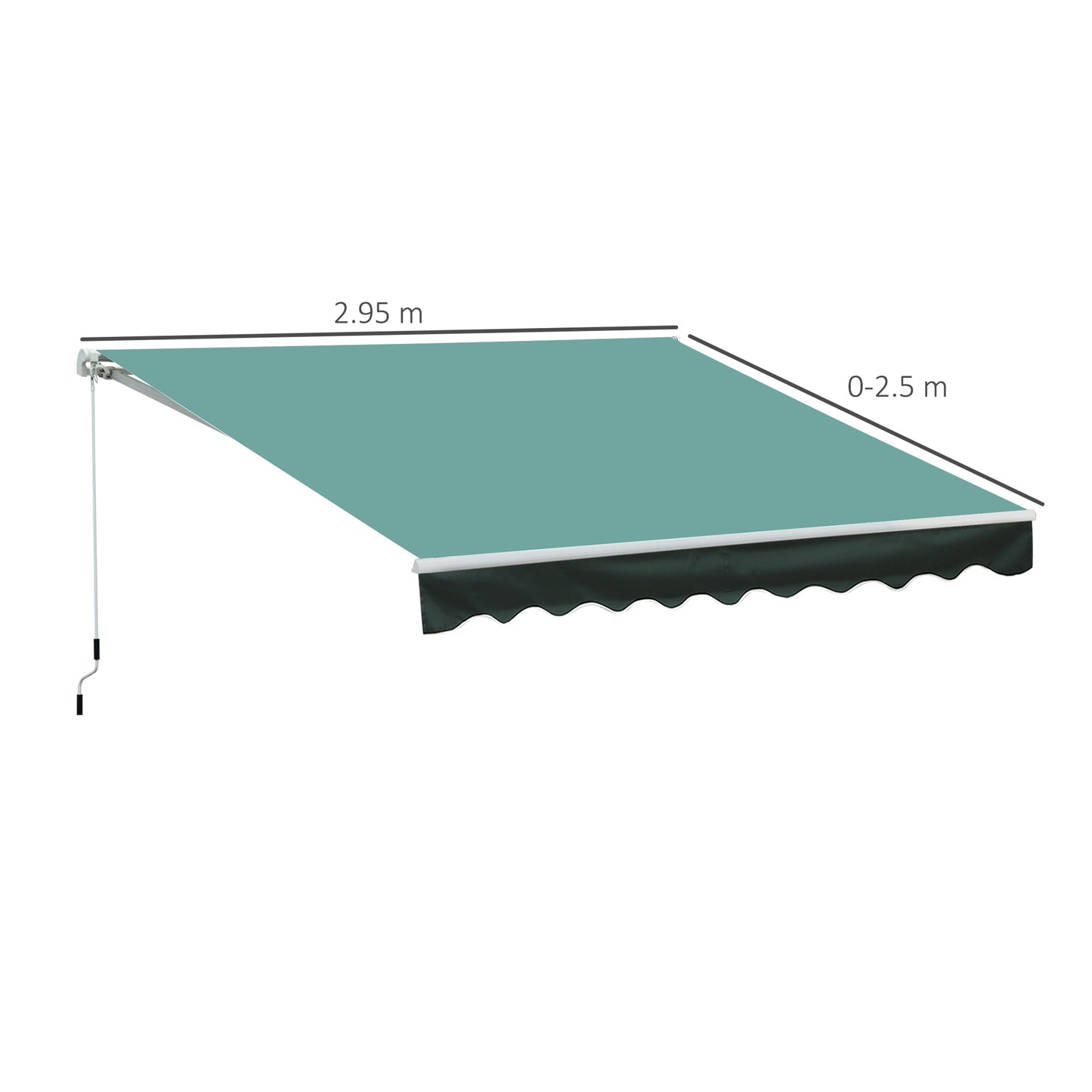 3 x 2.5m Manual Retractable Awning for Patio 45-75° Sun Canopy with Waterproof Fabric - Greyish Green