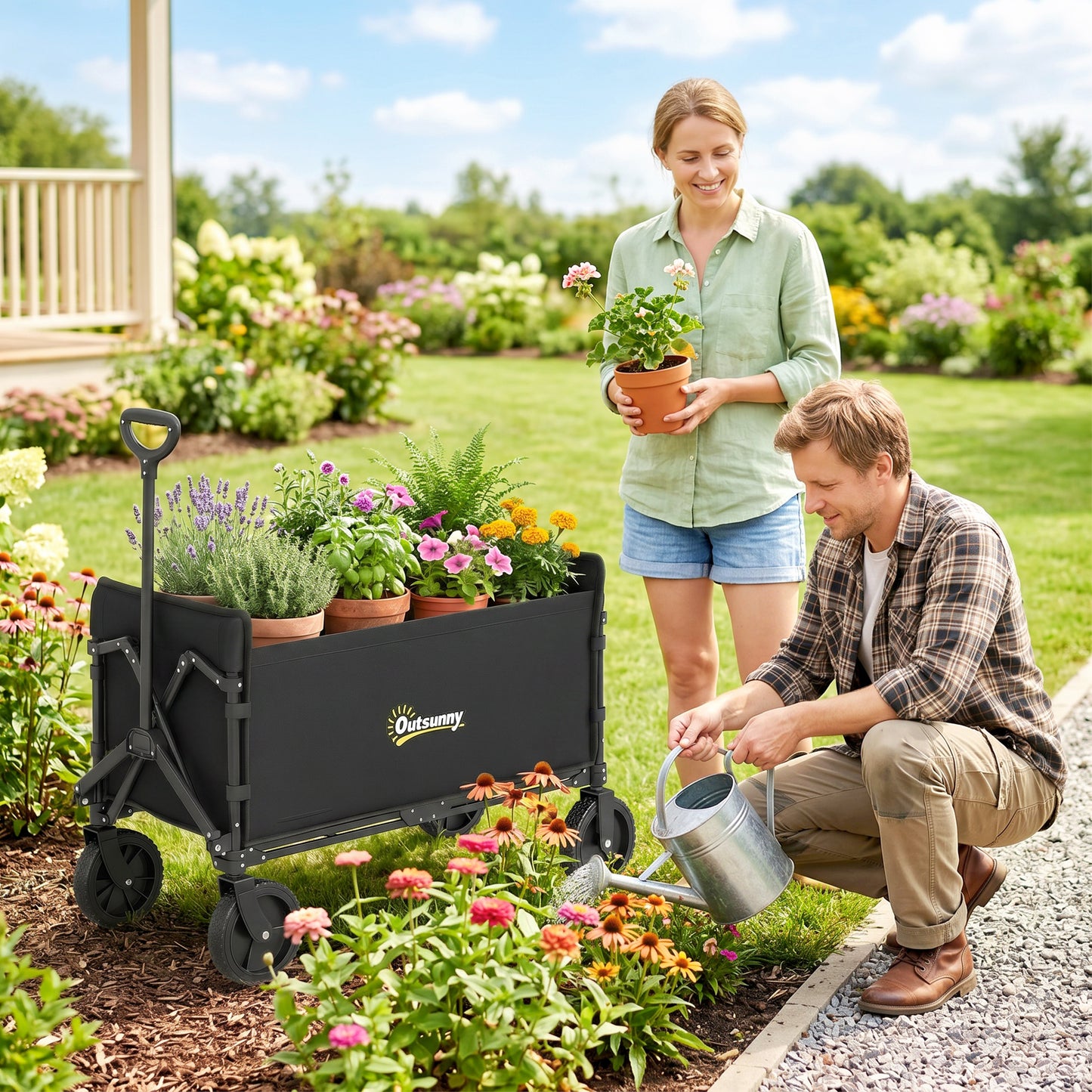 180L Festival Trolley on Wheels, Folding Compact Camping Trolley Cart with Adjustable Handle, 120 KG Capacity for Garden