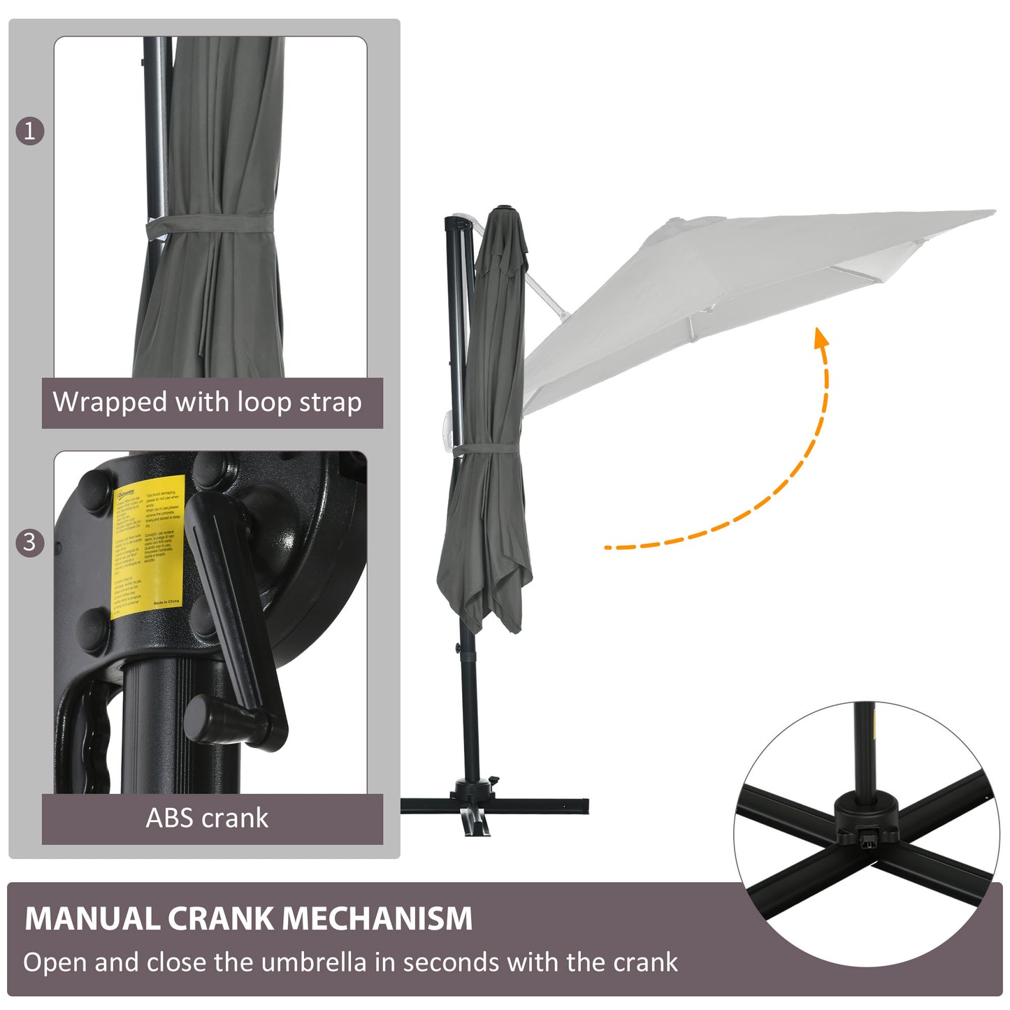 2.5 x 2.5m Patio Offset Parasol Umbrella Cantilever Hanging Aluminium Sun Shade Canopy Shelter 360° Rotation