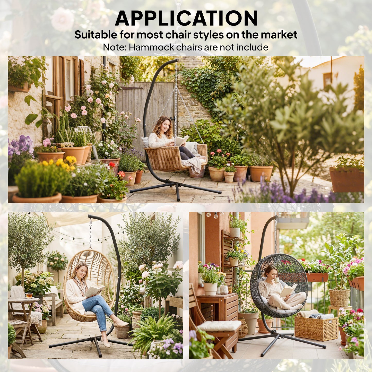 Hanging Egg Chair Stand Only, Hammock Chair C-Stand with Hanging Chain, Black