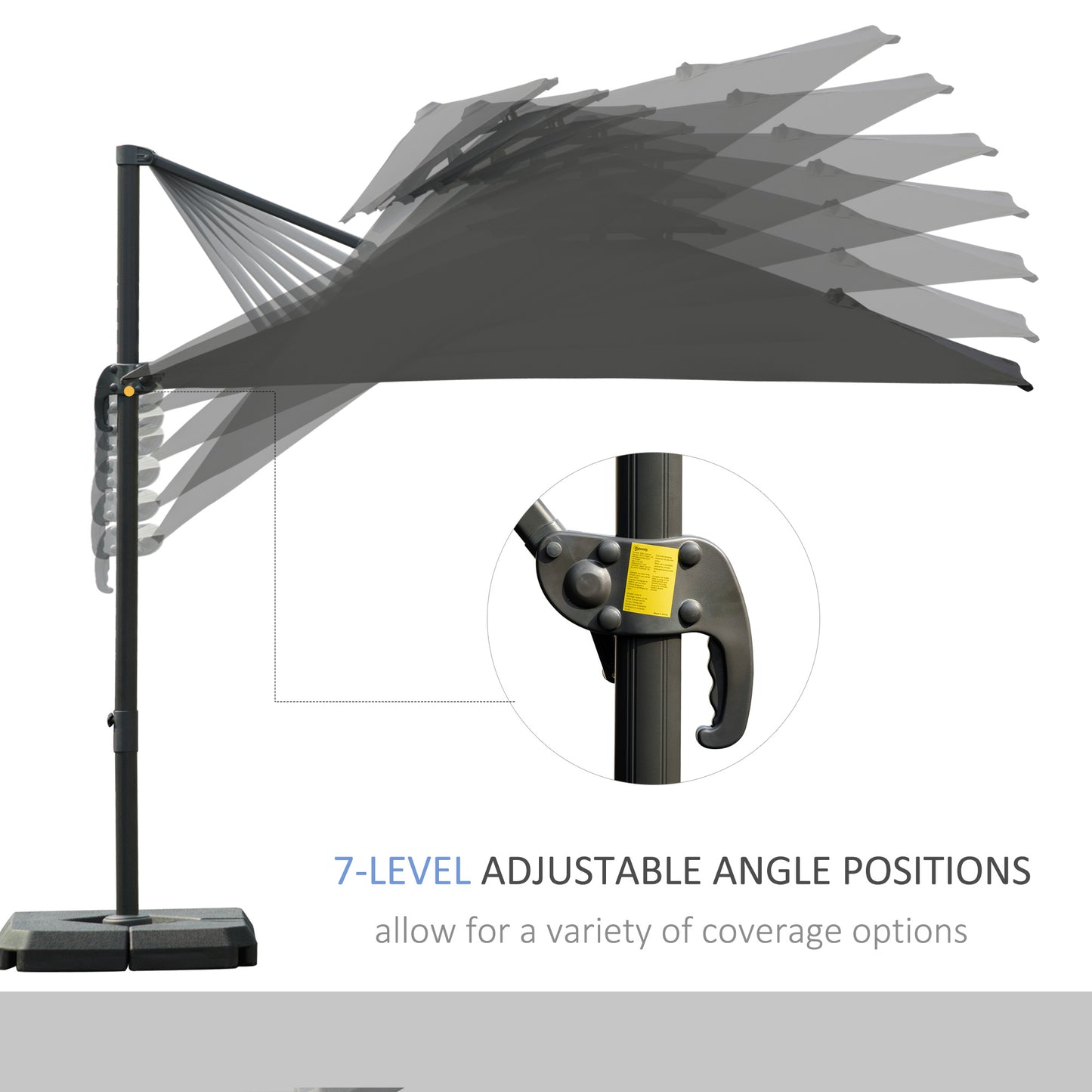 Cantilever Parasol 360 Degree Rotation Angle Adjustment Outdoor Market Garden Umbrella - Dark Grey