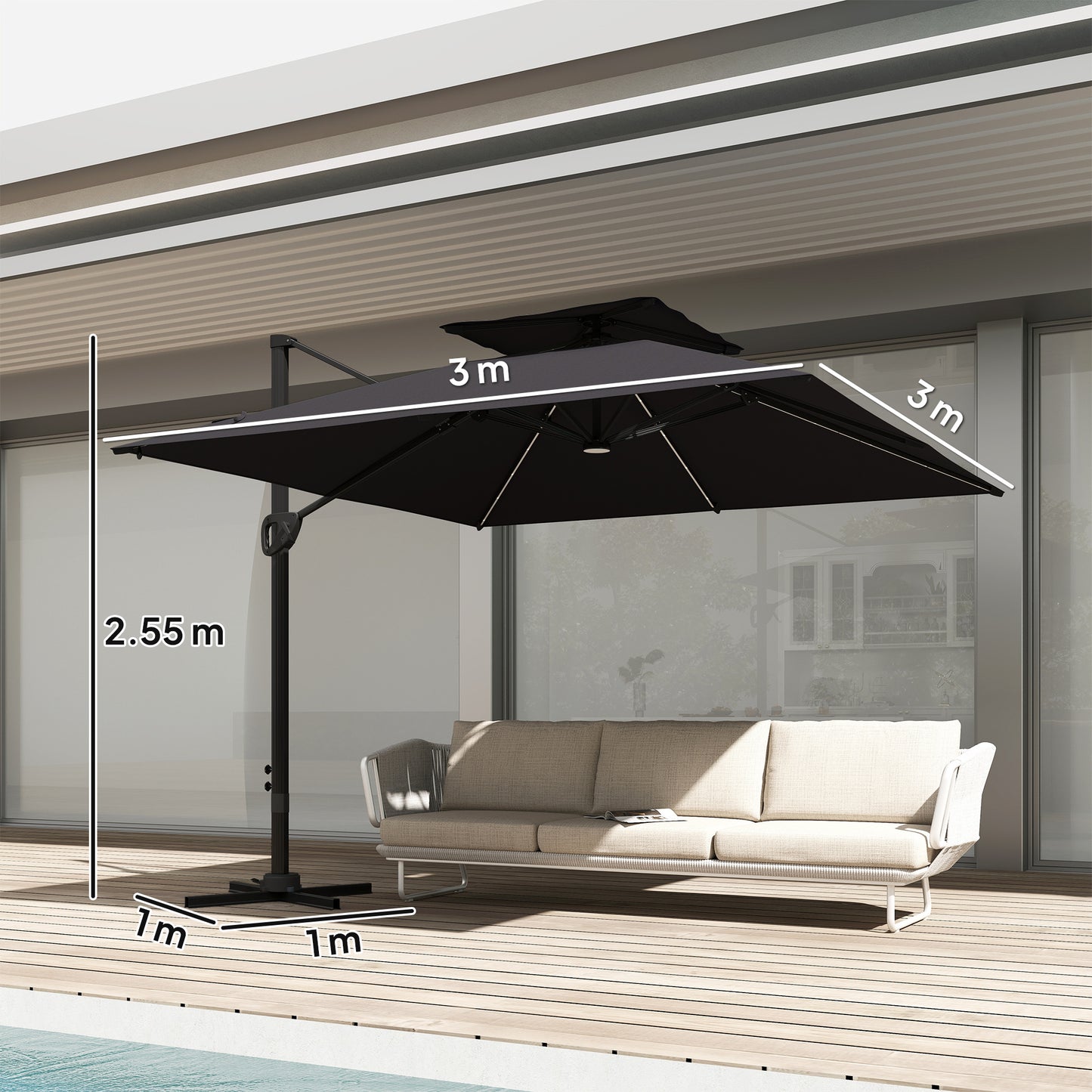Multi-Angle LED Light Parasol Umbrella - Black