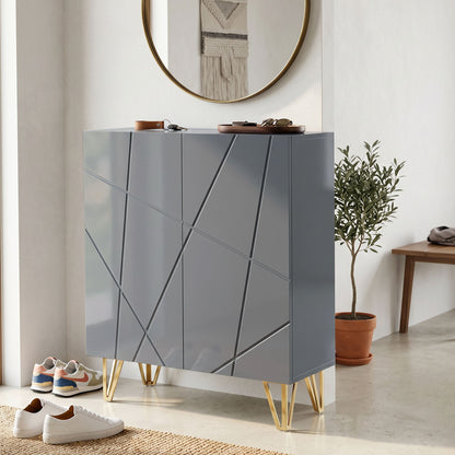 Narrow Shoe Storage Cabinet with Soft-Close Hinges and Adjustable Shelves for 15-20 Pairs of Shoes, Grey