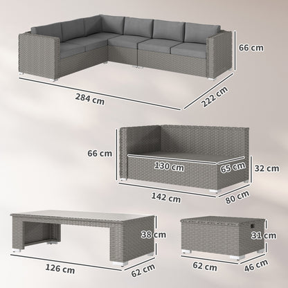 6 Pieces Outdoor PE Rattan Wicker Corner Sofa Set with 10cm Thick Padded Cushions
