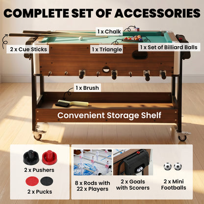 3 in 1 Multi Game Table, 3.4ft Reversible Air Hockey Pool Football Games Table with Lockable Wheels, Storage Shelf