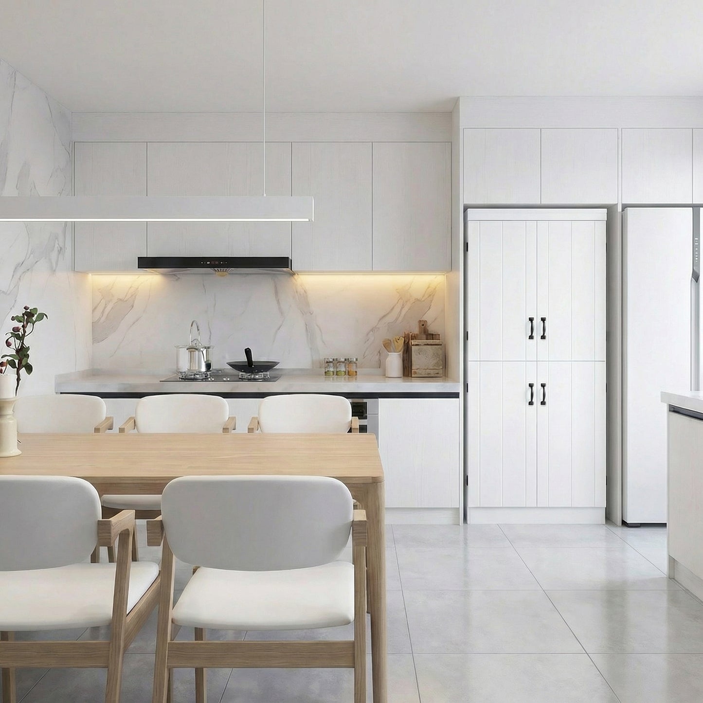 4-Door Tall Kitchen Cupboard, Freestanding 6-Tier Storage Cabinet with 2 Adjustable Shelves for Living Room, Dining Room