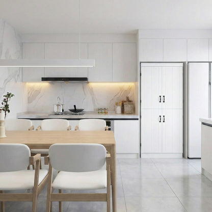 4-Door Tall Kitchen Cupboard, Freestanding 6-Tier Storage Cabinet with 2 Adjustable Shelves for Living Room, Dining Room