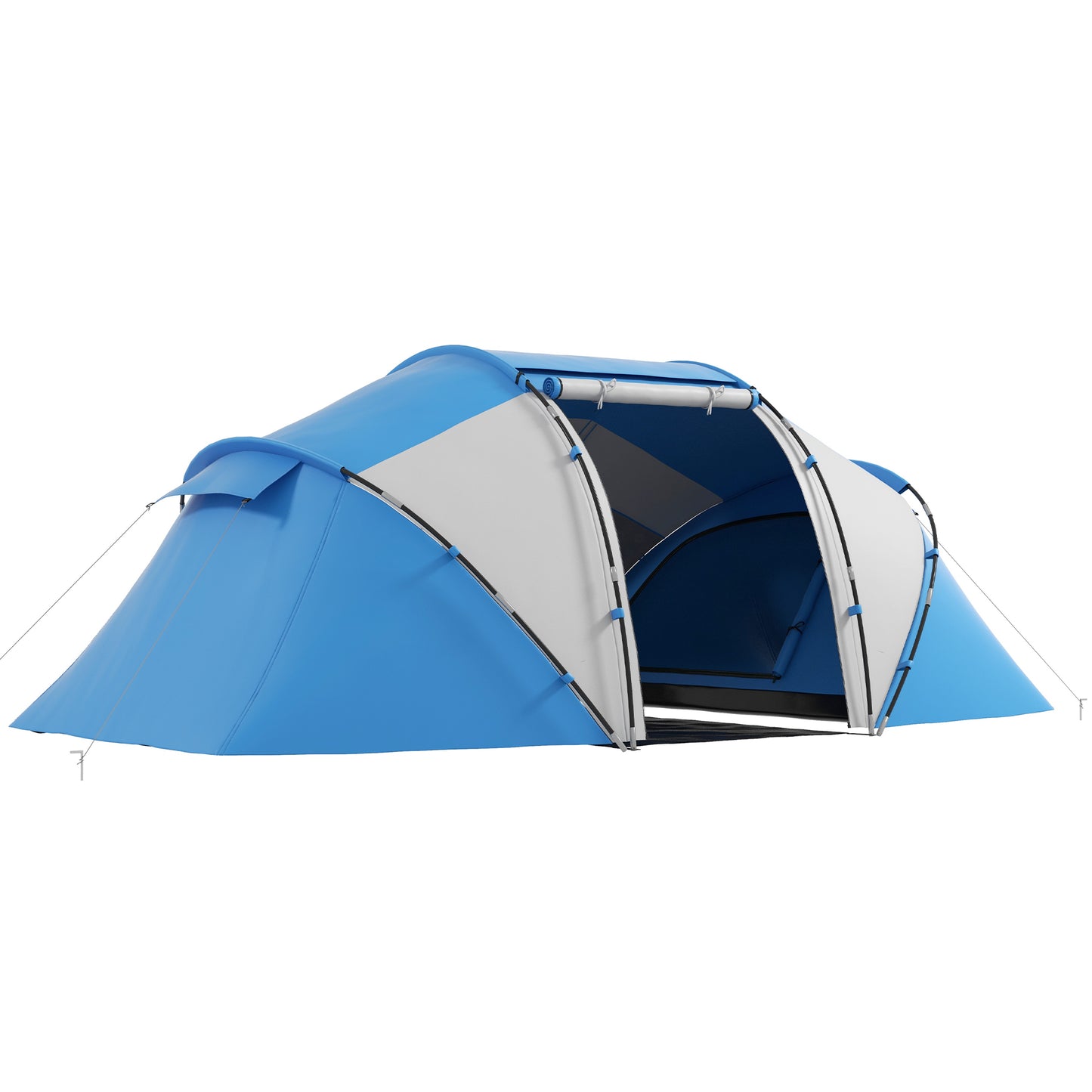 4 Man Camping Tent, UV Protection Tunnel Tent with 2 Bedrooms and Living Area, Large Hiking Sun Shelter, 430 x 240 x 170 cm