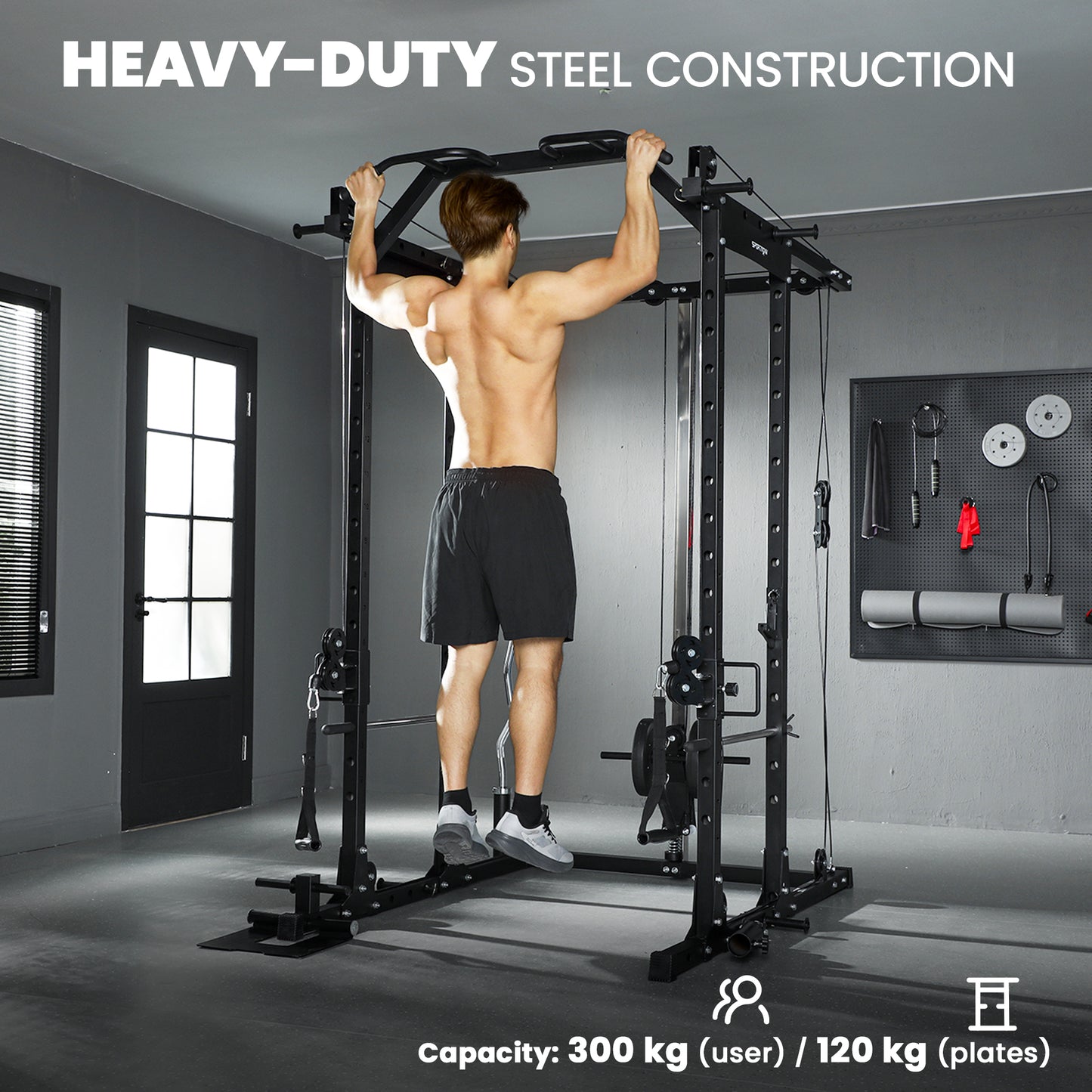 Lat Pull-Down Home Gym Machine with Cable Crossover for Home Strength Training, Black