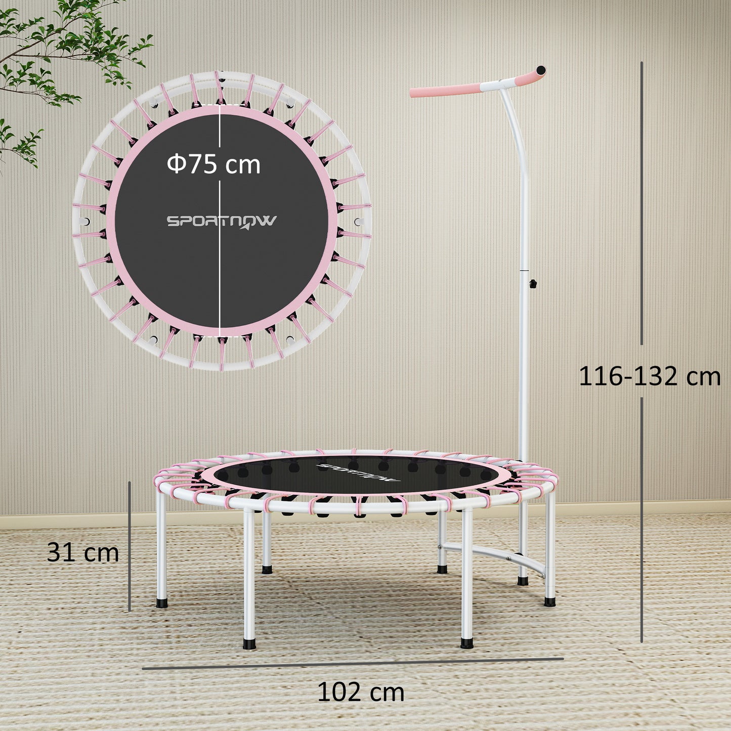 40" Fitness Trampoline, Mini Rebounder Trampoline for Adults with 5-Level Adjustable Handle
